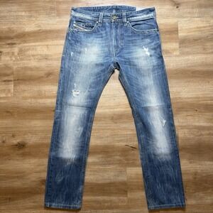 Diesel Thavar Jeans Men 30x29 Blue Slim Skinny Distressed Faded 008B9 (Hemmed)